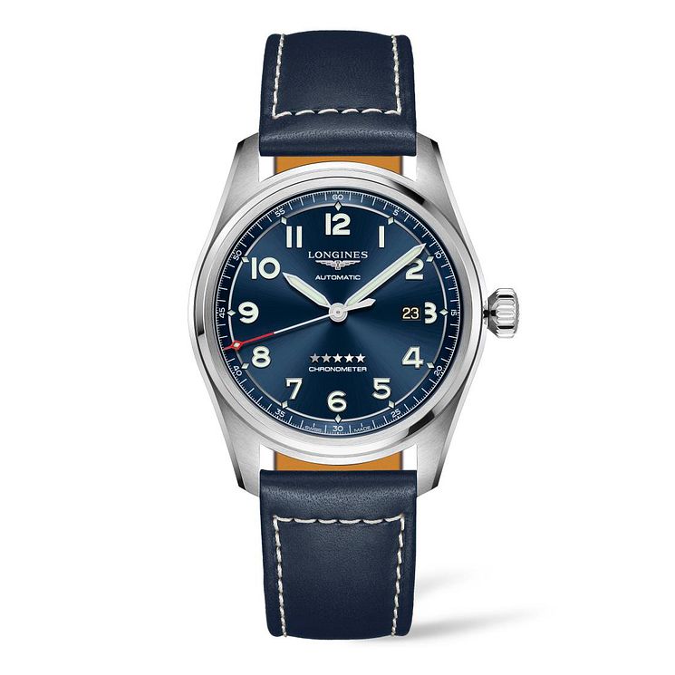 Longines Spirit 42 Mens Blue Leather Strap Bracelet Watch