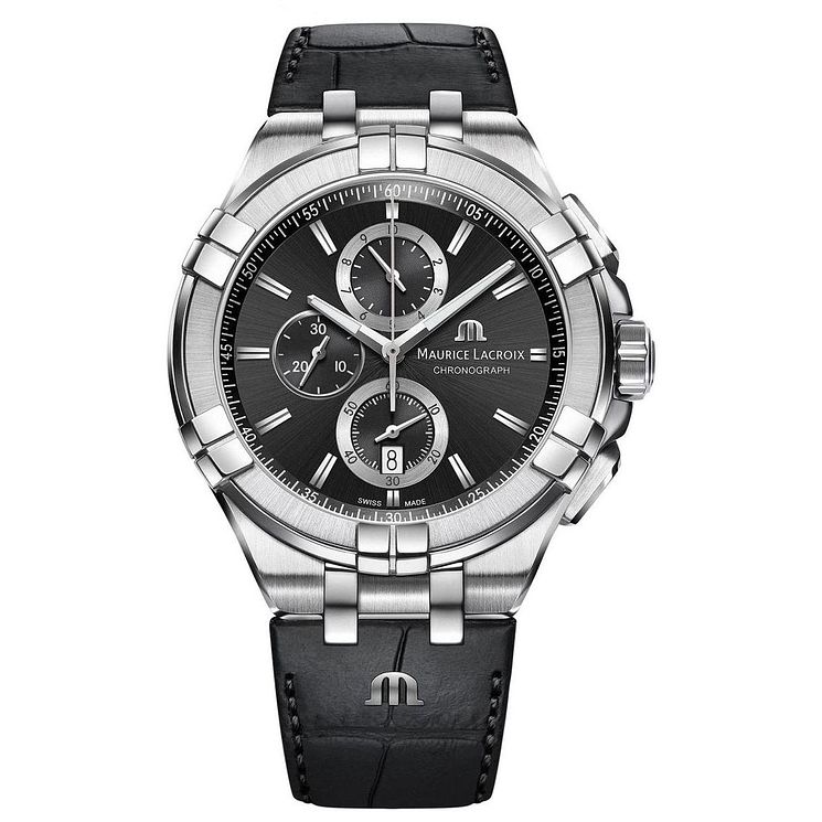 Maurice Lacroix Aikon Mens Black Leather Strap Watch