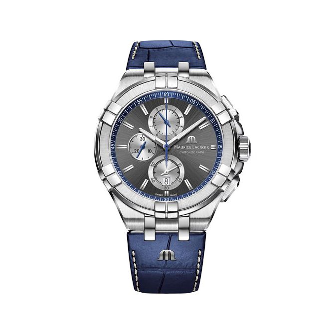 Maurice Lacroix Aikon Mens Blue Leather Strap Watch