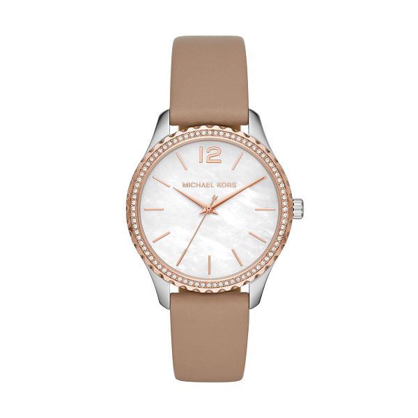 Michael Kors Layton Ladies Brown Leather Strap Watch