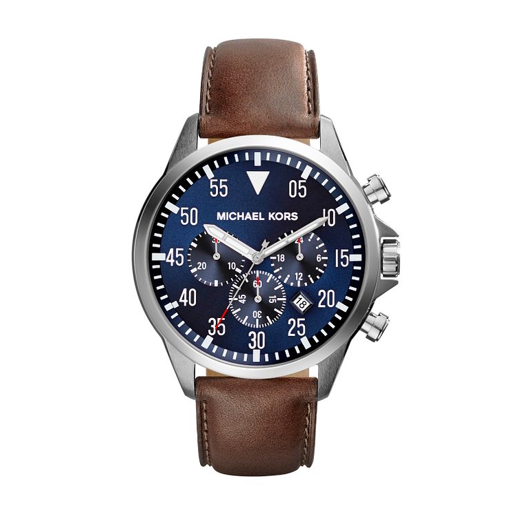 Michael Kors Mens Stainless Steel Leather Strap Watch