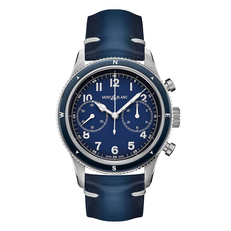 Mont Blanc 1858 Auto Chronograph Blue Leather Strap Watch