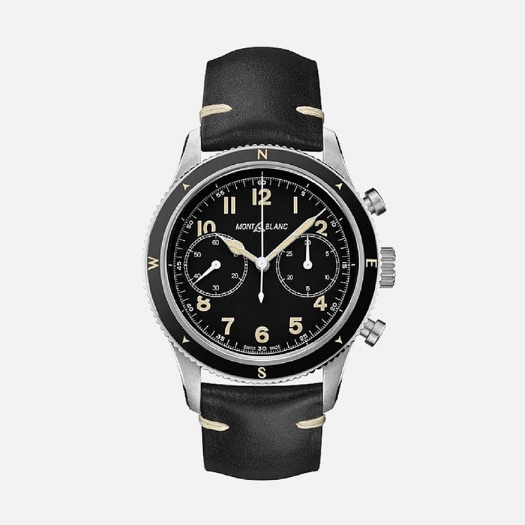 Montblanc 1858 Mens Black Leather Strap Watch