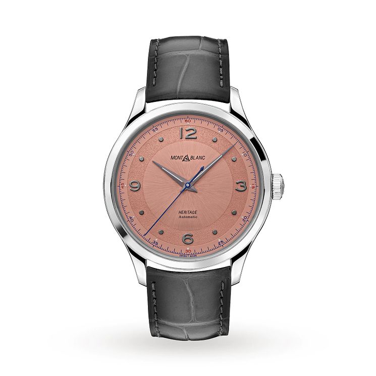 Montblanc Heritage Mens Grey Leather Strap Watch