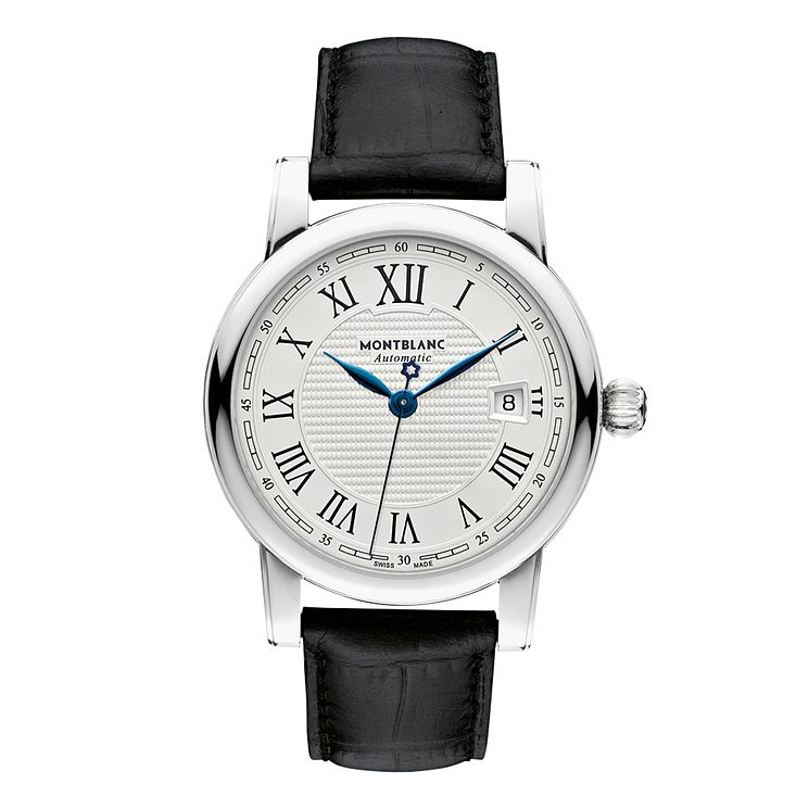 Montblanc Star Roman Mens Black Leather Strap Watch
