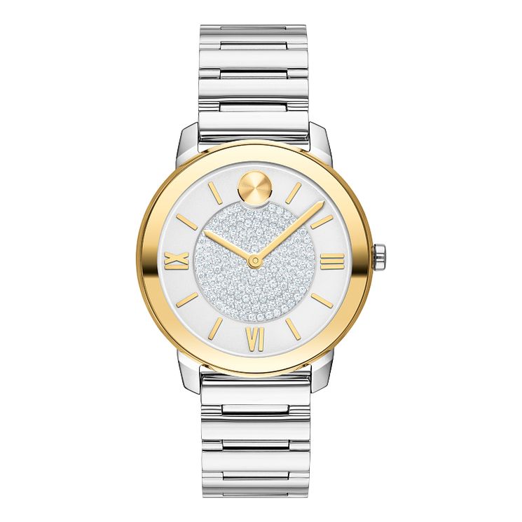 Movado Bold Crystal Ladies Two Tone Bracelet Watch