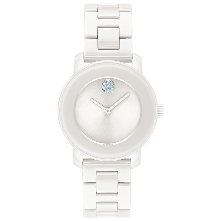 Movado Bold Crystal Ladies White Ceramic Bracelet Watch