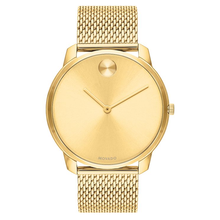 Movado Bold Mens Yellow Gold Tone Mesh Bracelet Watch