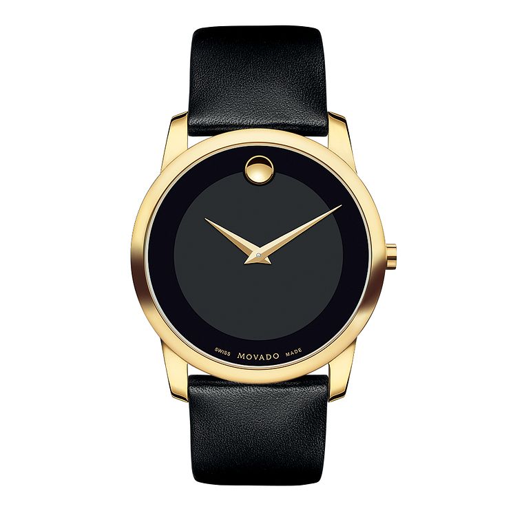 Movado Museum Mens Gold-plated Black Dial Strap Watch
