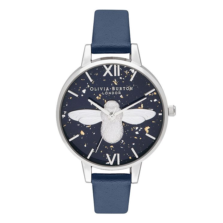 Olivia Burton 3d Bee Ladies Navy Leather Strap Watch