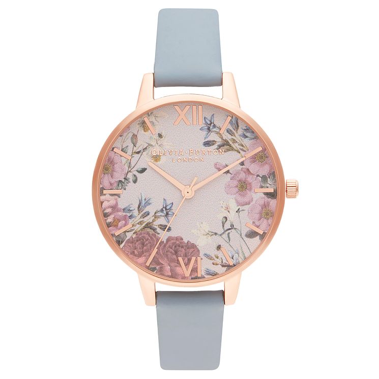 Olivia Burton British Bloom Blue Leather Strap