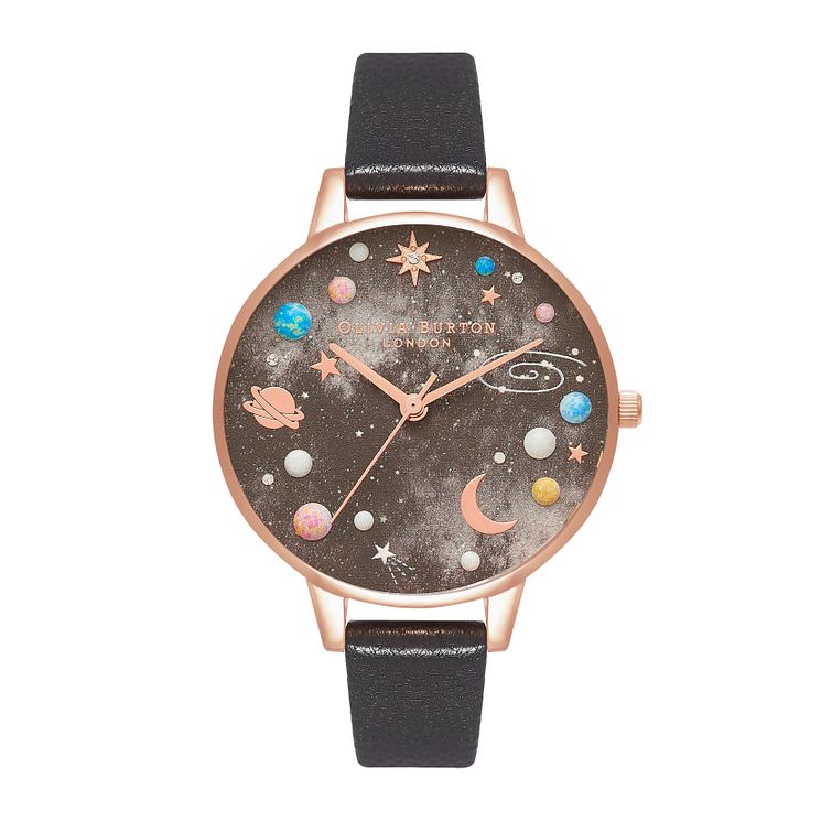 Olivia Burton Celestial Black Leather Strap Watch