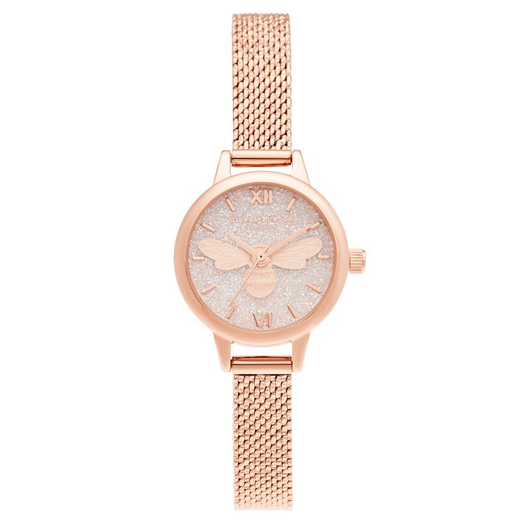 Olivia Burton Glitter Bee Rose Gold Tone Bracelet Watch