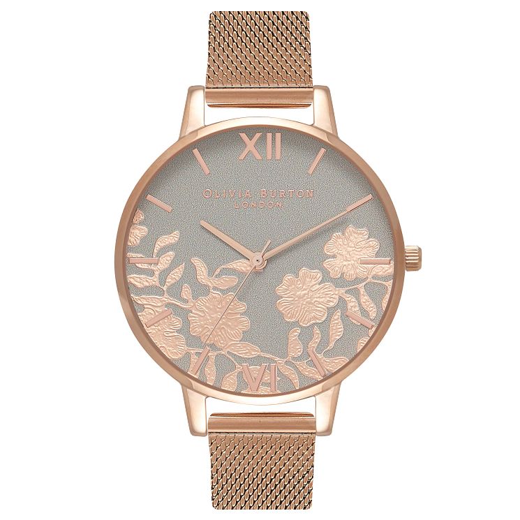 Olivia Burton Lace Detail Rose Gold Metal Plated Grey Watch