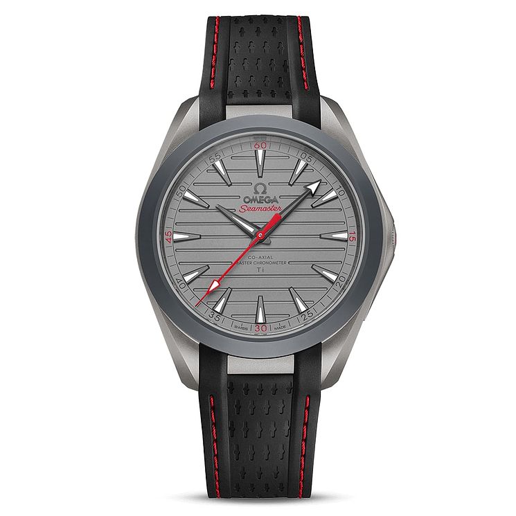 Omega Aqua Terra Titanium Black Red Rubber Strap Watch