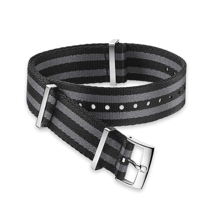 Omega Black And Grey Fabric Nato Strap 20mm With Steel Buckle