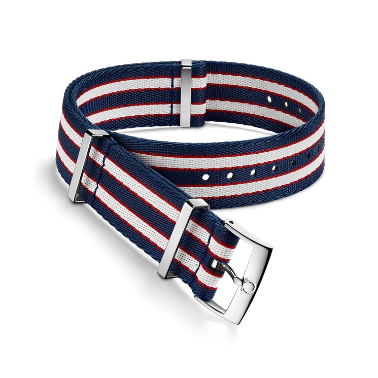 Omega Blue And White Nylon Fabric Nato Strap 21.5mm With Steel Buckle