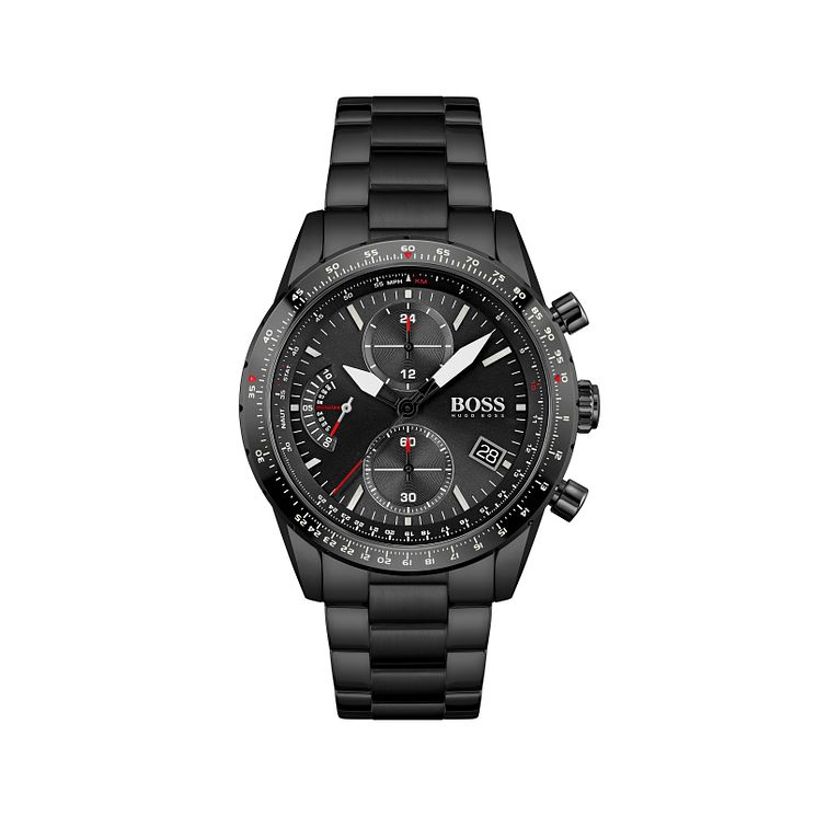 Boss Pilot Mens Black Ip Bracelet Watch