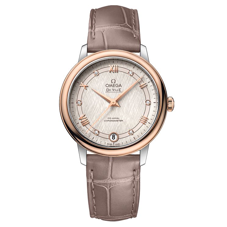 Omega De Ville Ladies Diamond Taupe Leather Strap Watch