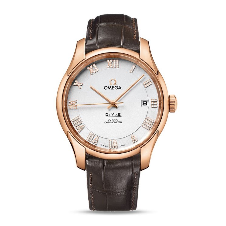 Omega De Ville Mens 18ct Rose Gold Brown Strap Watch