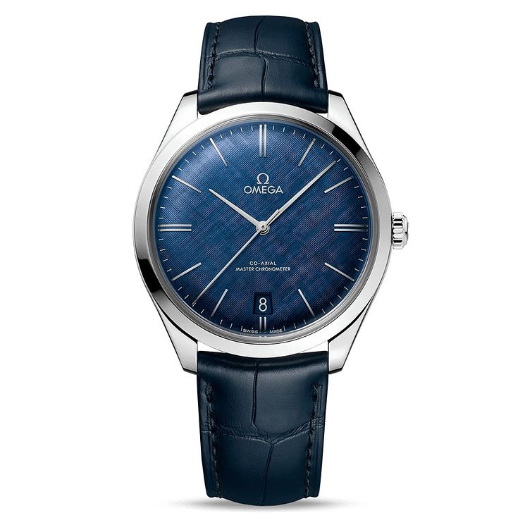 Omega De Ville Tresor Mens Blue Leather Strap Watch
