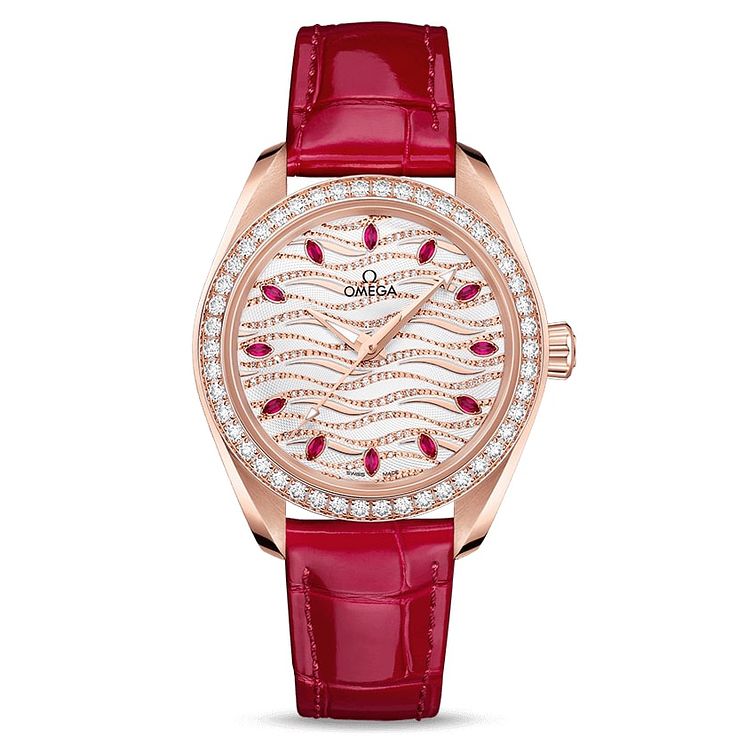 Omega Seamaster Aqua Terra Diamond Ruby Leather Strap Watch