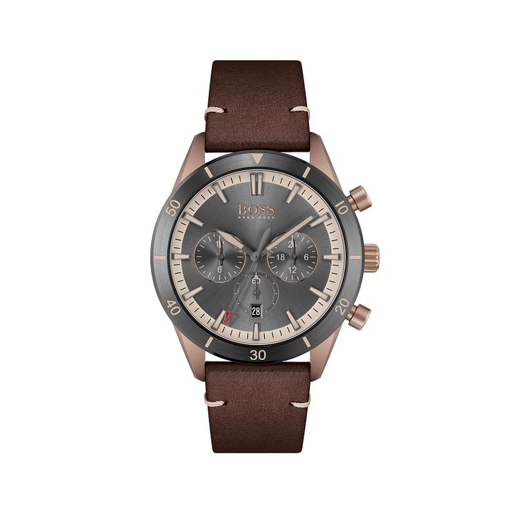 Boss Santiago Mens Brown Leather Strap Watch