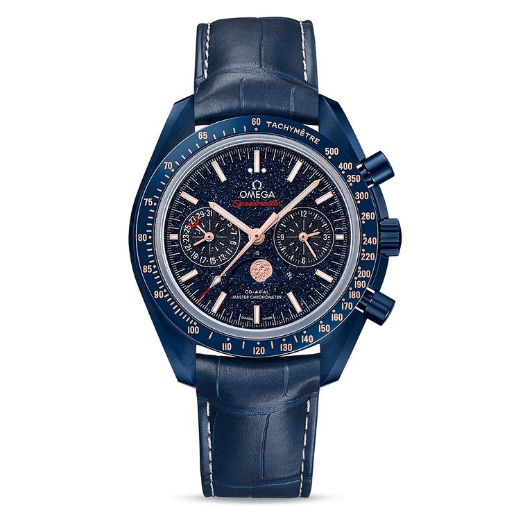 Omega Speedmaster Moonwatch Mens Blue Leather Strap Watch