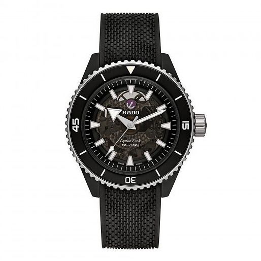 Rado Captain Cook Mens Black Rubber Strap Watch