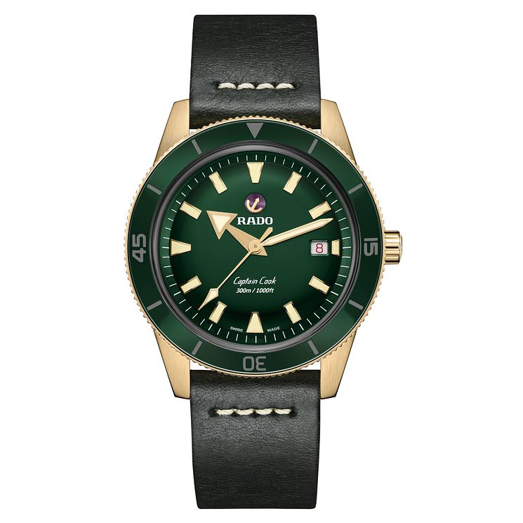 Rado Captain Cook Mens Green Leather Strap Watch