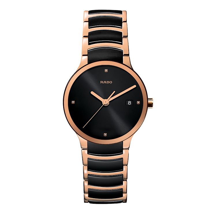 Rado Centrix Mens Black Ceramic And Rose Gold Pvd Watch - L