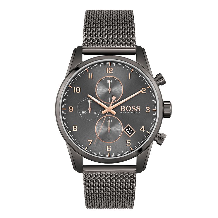 Boss Skymaster Mens Grey Ip Mesh Bracelet Watch