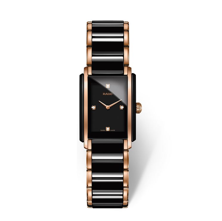 Rado Ladies Black CeramicandRose Gold Tone Bracelet Watch