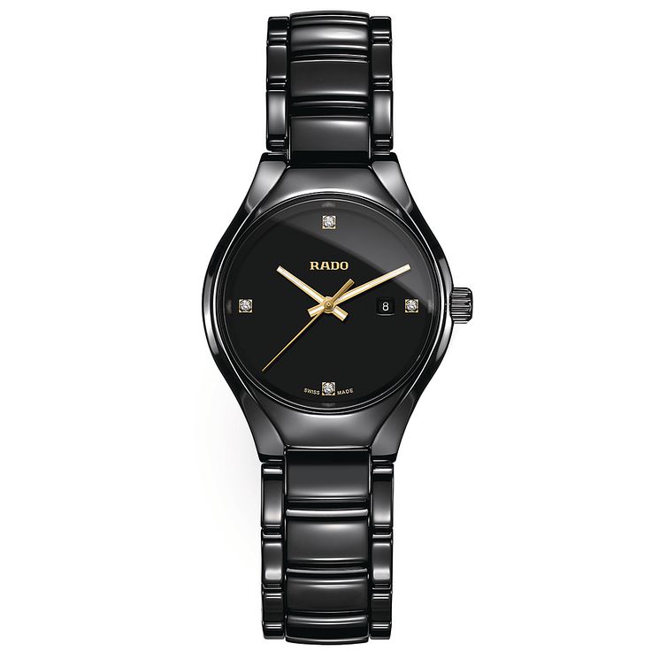 Rado Ladies Black Ceramic And Gold-plated Bracelet Watch