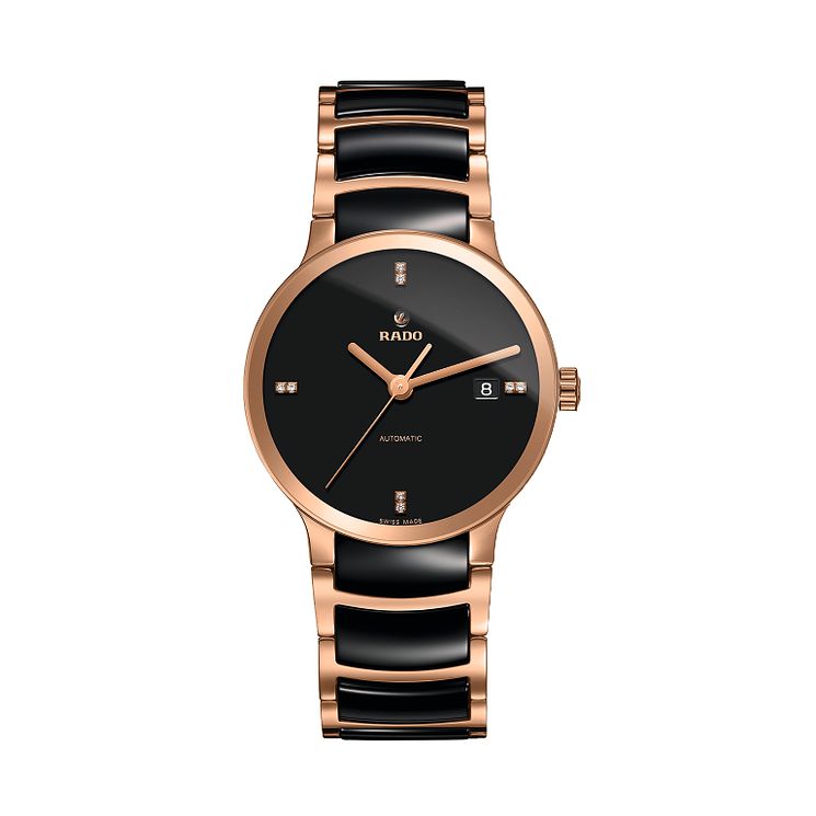 Rado Mens Black CeramicandRose Gold-plated Bracelet Watch