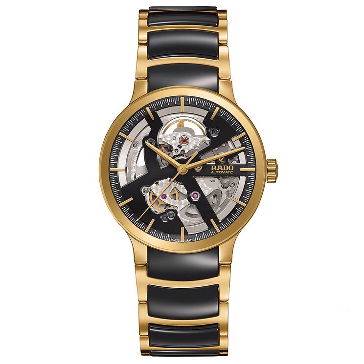 Rado Mens Gold Tone Skeleton Bracelet Watch