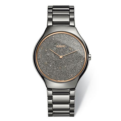 Rado True Thin Line Mens Ceramic Grey Bracelet Watch