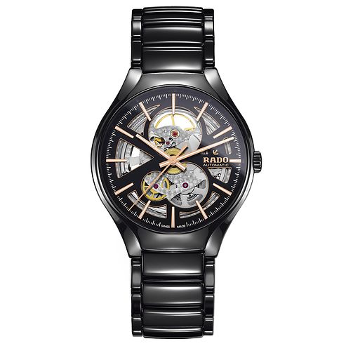 Rado True Thinline Skeleton Mens Black Ceramic Watch