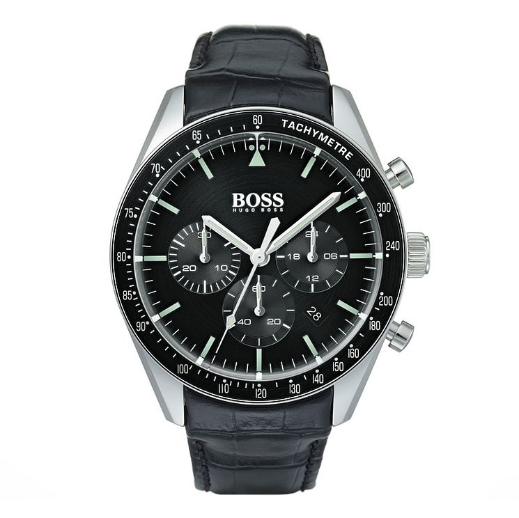 Boss Trophy Mens Black Leather Strap Watch