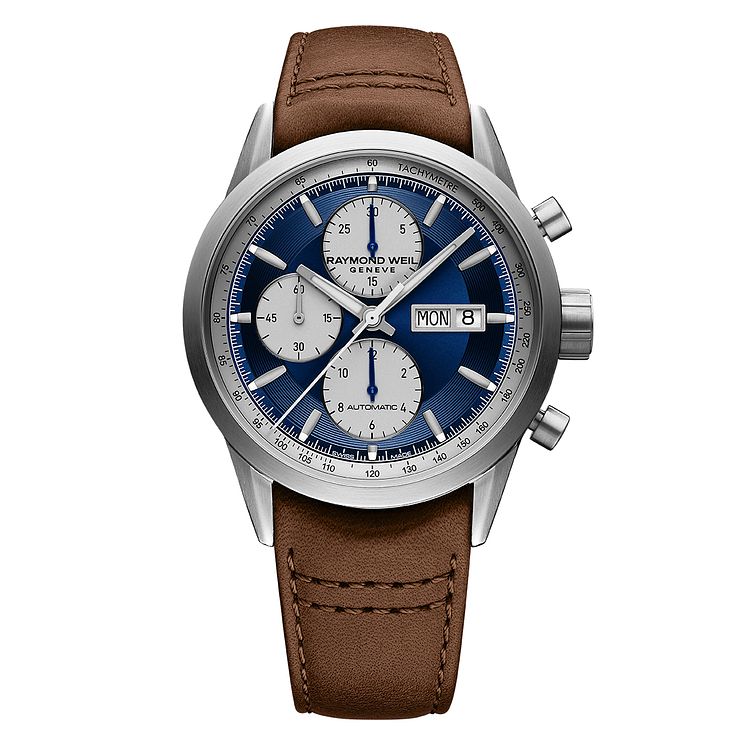 Raymond Weil Freelancer Mens Brown Leather Strap Watch