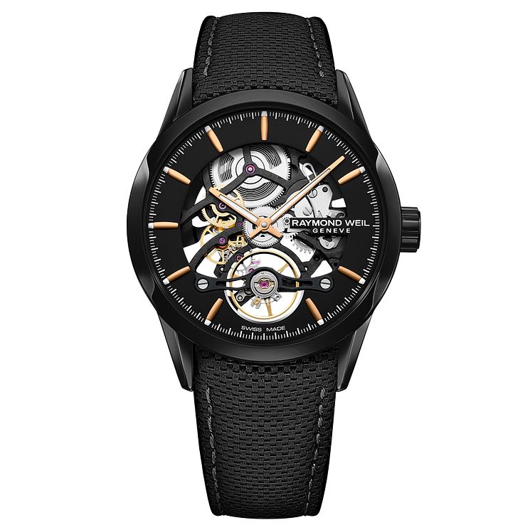Raymond Weil Freelancer Mens Skeleton Black Strap Watch