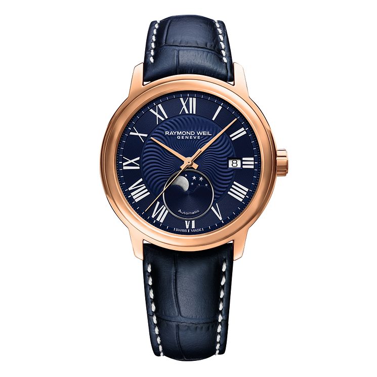 Raymond Weil Maestro Mens Blue Leather Strap Watch