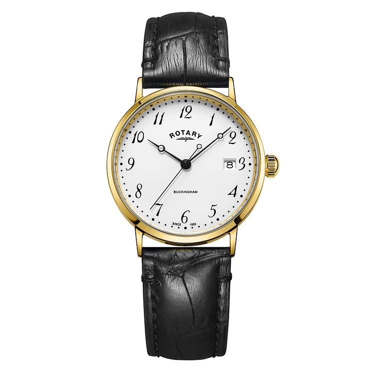 Rotary Buckingham Mens 9ct Yellow Gold Black Strap Watch