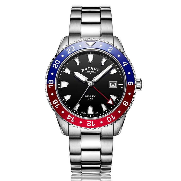 Rotary Henley Gmt Pepsi Mens Stainless Steel Bracelet Watch