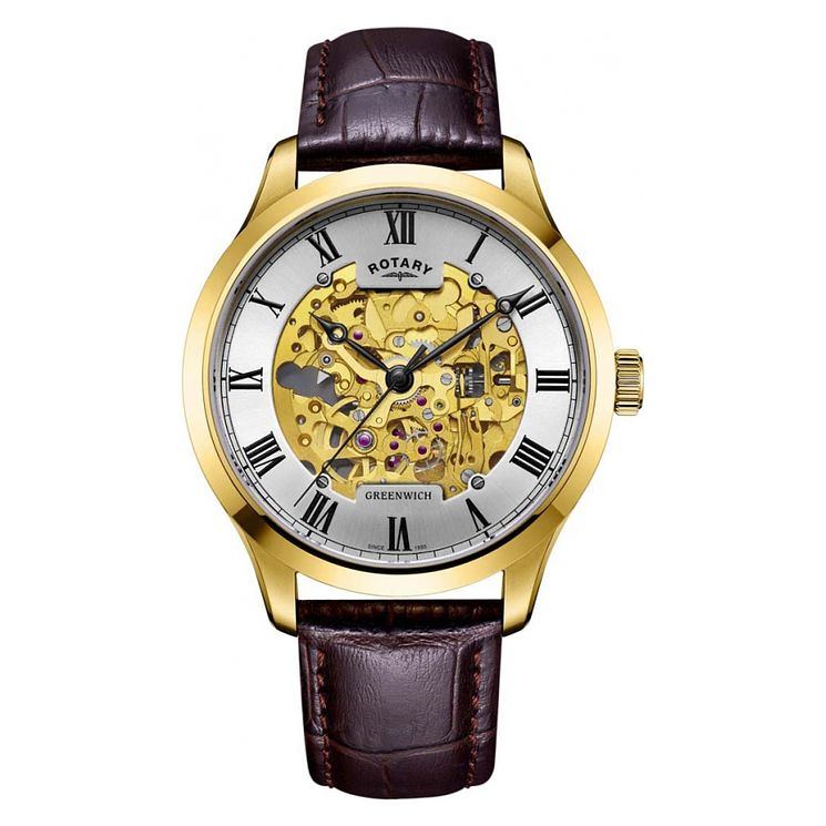 Rotary Mens Greenwich Automatic Yellow Gold Plated Watch