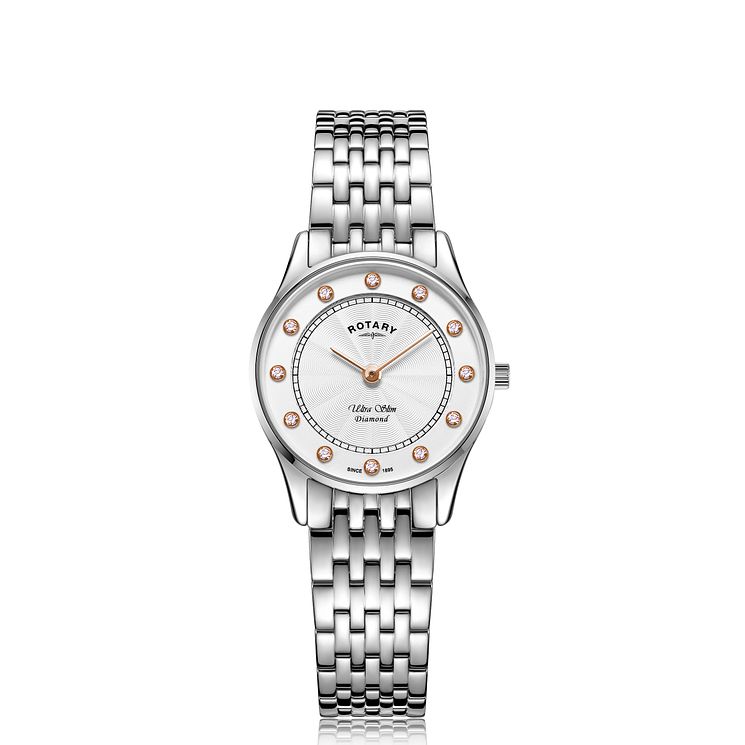 Rotary Ultra Slim Diamond Ladies Steel Bracelet Watch