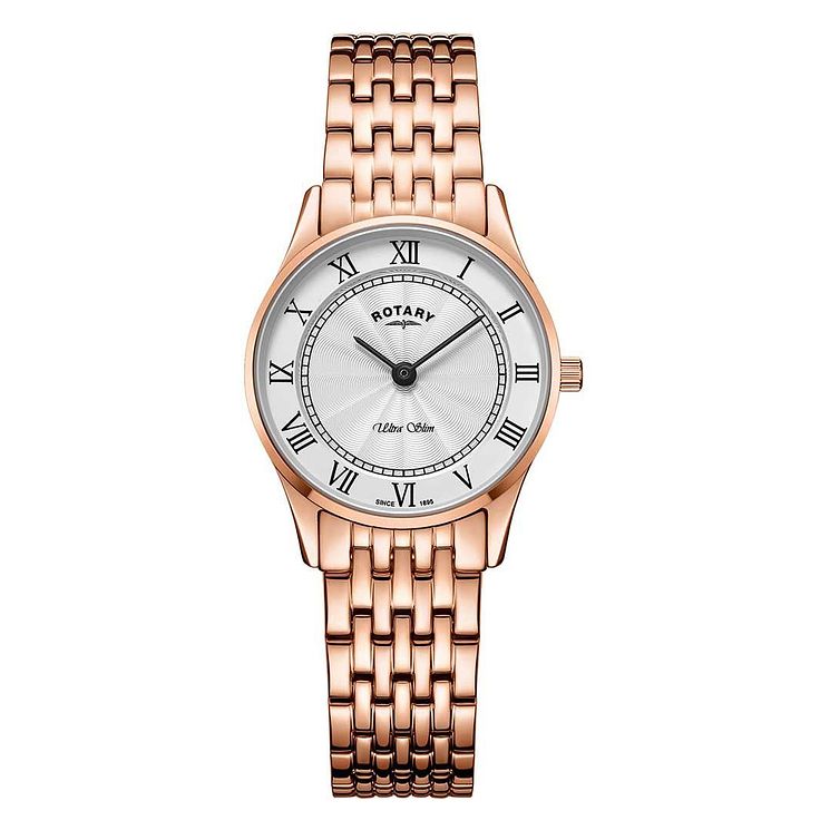 Rotary Ultra Slim Ladies Rose Gold Plated Bracelet Watch