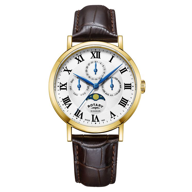 Rotary Windsor Mens Yellow Gold Plated Moonphase Watch