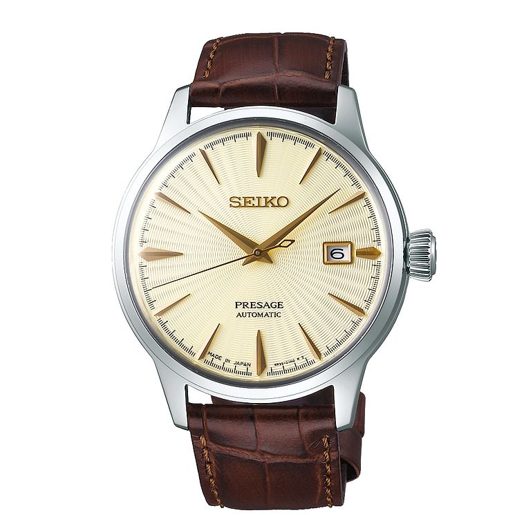 Seiko Presage Mens Brown Leather Strap Watch
