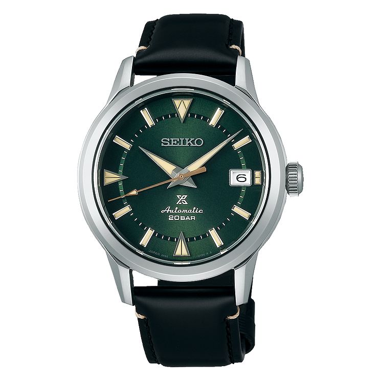 Seiko Prospex Mens Black Leather Strap Watch